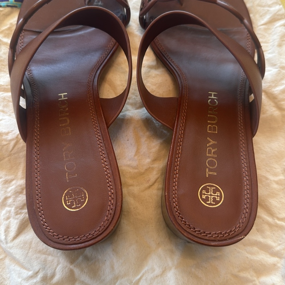 Tory Burch Tiny Miller Heeled Sandals in Burnt Cuoio Leather - Picture 8 of 15